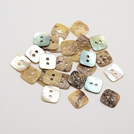 2-Hole Square Mother of Pearl Buttons, Akoya Shell Button, 10x10x1mm, Hole: 1.5mm, about 720pcs/bag