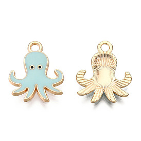 Alloy Enamel Pendants, Light Gold, Octopus