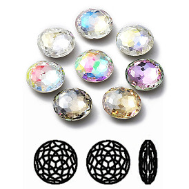 K9 Glass Rhinestone Cabochons, Flat Back & Back Plated, Faceted, Half Round