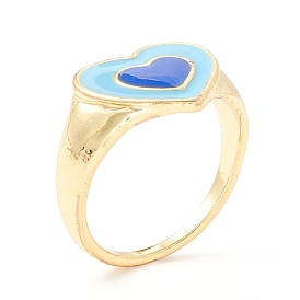 Heart Enamel Finger Ring for Girl Women, Cadmium Free & Lead Free, Light Gold