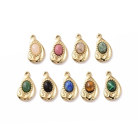 Gemstone Pendants, with Ion Plating(IP) Real 18K Gold Plated 304 Stainless Steel Findings, Teardrop Charm