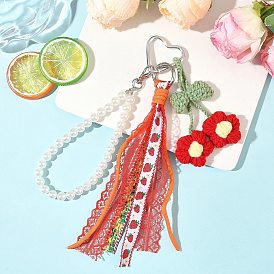 Подвесные украшения из шерстяной пряжи, полиэстеровой ленты и пластиковых жемчужных бусин, платина