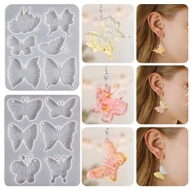 Crystal Drop Glue Flower Pattern Butterfly Pendant Hanging Tag Keychain Silicone Molds, Wardrobe Aromatherapy Slice Grinder