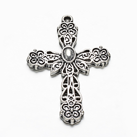 Tibetan Style Alloy Gothic Pendants, Cross, Cadmium Free & Lead Free, 43.5x29x2.5mm, Hole: 2mm