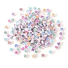 Perles acryliques opaques blanches, plat rond avec l'expression