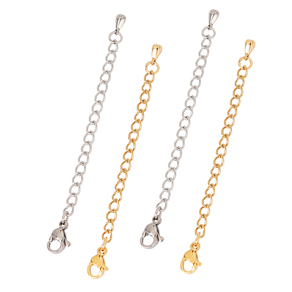 304 Stainless Steel Chain Extender, with Lobster Claw Clasps and Bead Tips