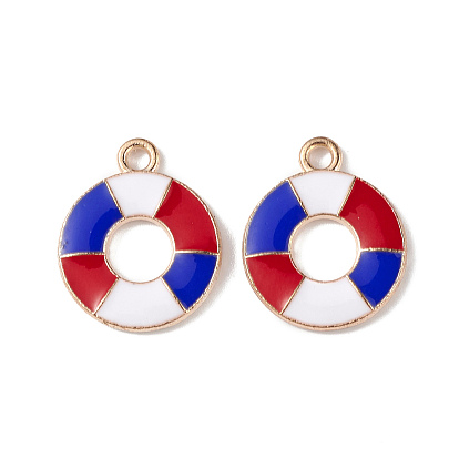 Independence Day Alloy Enamel Pendants, Swin Ring Charms, Light Gold