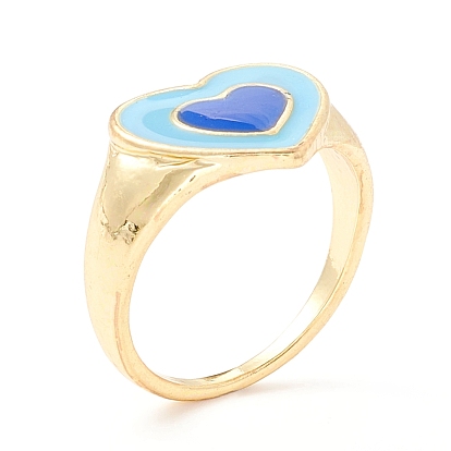 Heart Enamel Finger Ring for Girl Women, Cadmium Free & Lead Free, Light Gold