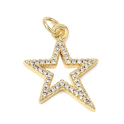 Brass Micro Pave Clear Cubic Zirconia Pendants, Star Charms, Rack Plating, Long-Lasting Plated, Cadmium Free & Lead Free