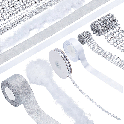 DIY Party Decoration, including Polyester/Wool/Resin/Satin Ribbon, with Resin Rhinestone Cup Chains, for Clothes Accessories