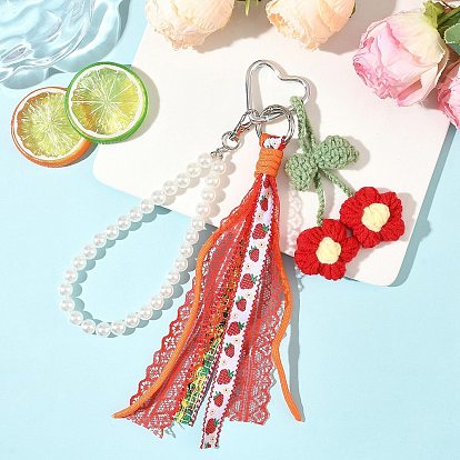 Подвесные украшения из шерстяной пряжи, полиэстеровой ленты и пластиковых жемчужных бусин, платина