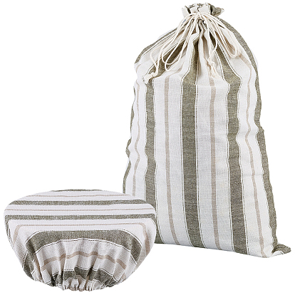 1 Прямоугольные полосатые льняные мешочки для домашнего хлеба на завязках с 1 крышкой для миски, Многоразовая емкость для хранения хлеба.