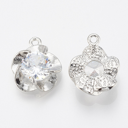 Alloy Cubic Zirconia Pendants, Flower