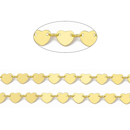 Handmade Brass Heart Link Chains, Soldered, Cadmium Free & Nickel Free & Lead Free, with Spool