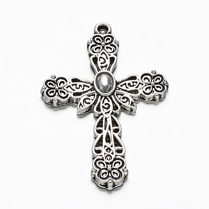 Тибетский стиль сплава готические подвески, крестик, без кадмия и без свинца, 43.5x29x2.5 мм, отверстие : 2 мм