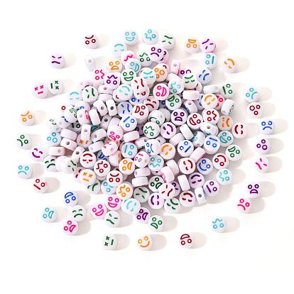 Perles acryliques opaques blanches, plat rond avec l'expression