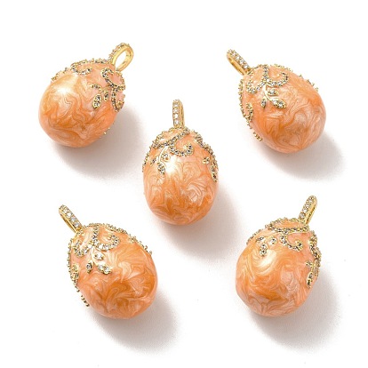 Rack Plating Brass Micro Pave Cubic Zirconia Enamel Pendants, Real 18K Gold Plated, Cadmium Free & Lead Free & Nickle Free, Egg