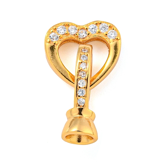 925 Sterling Silver Micro Pave Clear Cubic Zirconia Fold Over Clasps, Heart