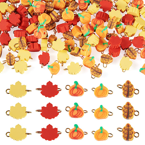 100 шт. подвески-коннекторы из полимерной глины ручной работы на осеннюю тему, с 304 фурнитурой из нержавеющей стали, разнообразные, золотые