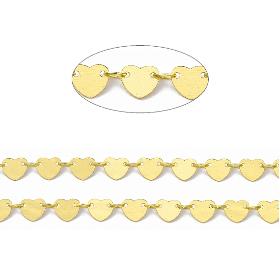 Handmade Brass Heart Link Chains, Soldered, Cadmium Free & Nickel Free & Lead Free, with Spool