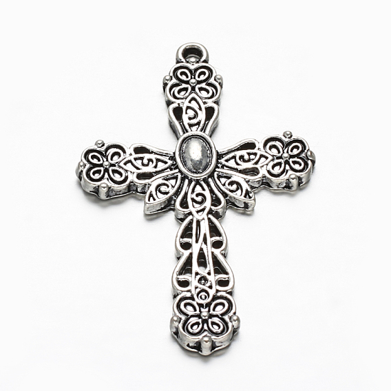 Тибетский стиль сплава готические подвески, крестик, без кадмия и без свинца, 43.5x29x2.5 мм, отверстие : 2 мм
