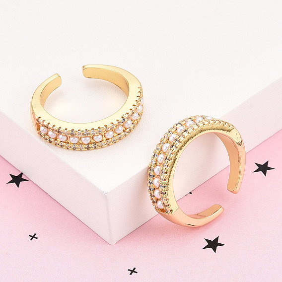 Латунные кольца-манжеты с микропаве и прозрачным цирконием для женщин, без кадмия и без свинца, с ABS имитации жемчуга