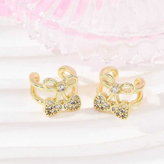 Латунные серьги-манжеты из прозрачного кубического циркония, вишня в форме сердца