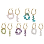Natural Mixed Gemstone Chips Asymmetrical Earrings, 304 Stainless Steel Hoop Earrings