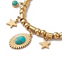 Synthetic Turquoise Charm Bracelet with Round Snake Chains, 304 Stainless Steel Jewelry for Women, Golden