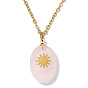 Natural Gemstone Faceted Oval Teardrop Pendant 304 Stainless Steel Cable Chain Necklaces for Women, Golden