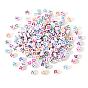 White Opaque Acrylic Beads, Flat Round with Expression