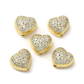 Valentine' s Day Brass Micro Pave Clear Cubic Zirconia Beads, Heart