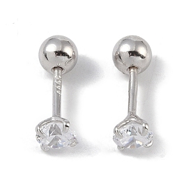 Rhodium Plated 999 Sterling Silver Cubic Zirconia Earlobe Plugs for Women, Round Screw Back Earrings with 999 Stamp