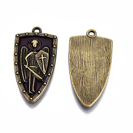 Rack Plating Alloy Enamel Pendants, Cadmium Free & Lead Free, Shield with Soldiers