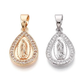 Религиозные латунные подвески с прозрачными кубическими циркониями, слезинка с чарами Девы Марии