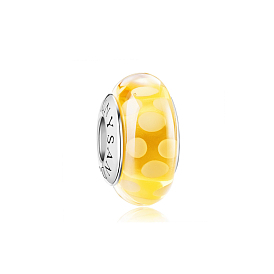 Tinysand Glass Lampwork grand trou perles européennes, avec des noyaux doubles en argent sterling plaqués 925 platine, Rondelles avec motif de points, 8.28x14.13mm, Trou: 4.23mm