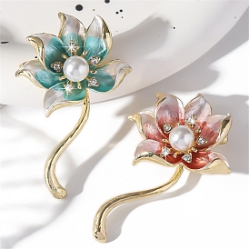 Lutos Enamel Pins, with ABS Imitation Pearl, Zinc Alloy Rhinestone Brooches for Backpack Clothes