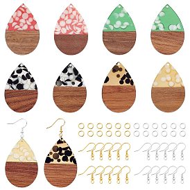 Olycraft Earring Making Kits, Including Resin & Walnut Wood Pendants, Brass Earring Hooks, Brass Jump Rings, Teardrop