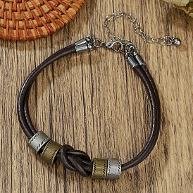 Браслеты из двух слоев кожи и сплава, браслеты из бусин для мужчин, узел и колонна