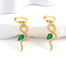 18K Gold Plated Snake-shaped Earrings with Zirconia Stones - Elegant and Unique Ear Jewelry