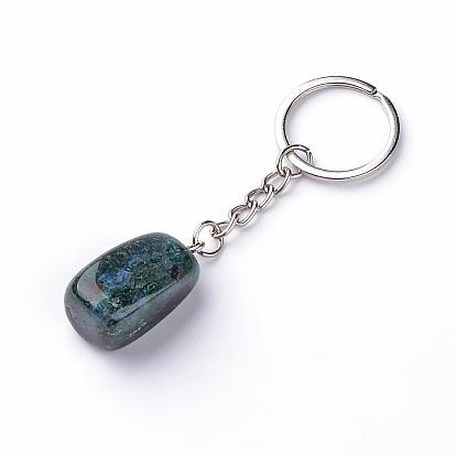 Natural Gemstone Keychain, with Iron Findings, Platinum