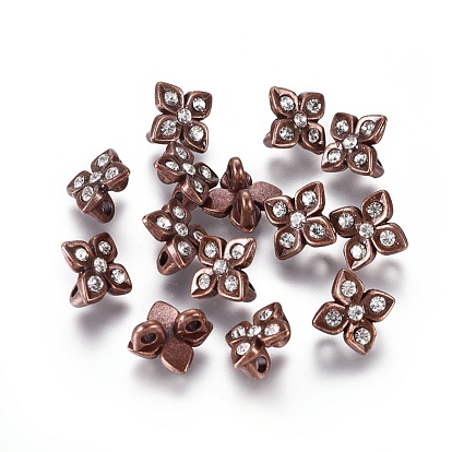 Коннекторы из цинкового сплава, горный хрусталь и два отверстия, цветок, 12.7x6.7 мм, отверстие : 2 мм