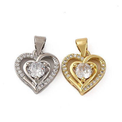 Латунные микро проложить кубического циркония подвески, сердце прелести, долговечный, без кадмия и без свинца, стойки покрытие