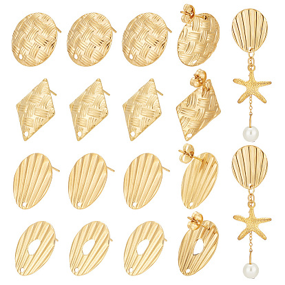 24 шт. 4 стиль плоские круглые и ромбовидные и в форме ракушки 304 фурнитура для сережек-гвоздиков из нержавеющей стали