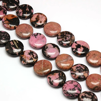 Natural Flat Round Rhodonite Beads Strands