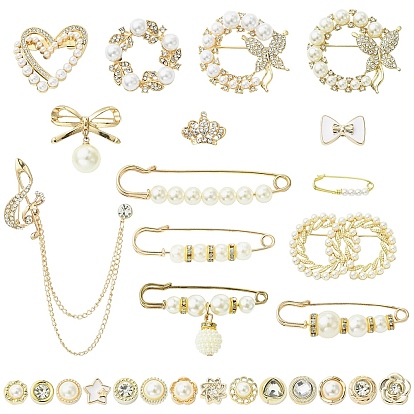 28шт 28 стили пластиковая имитация жемчужных бусин брошь, со стразами и сплавочной фурнитурой, латунная брошь-булавка для килта, пластиковые защитные броши, наборы