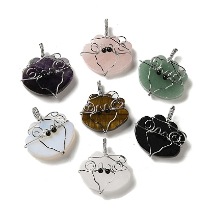 Gemstone Copper Wire Wrapped Pendants, Cloud Charms, Rack Plating, Platinum
