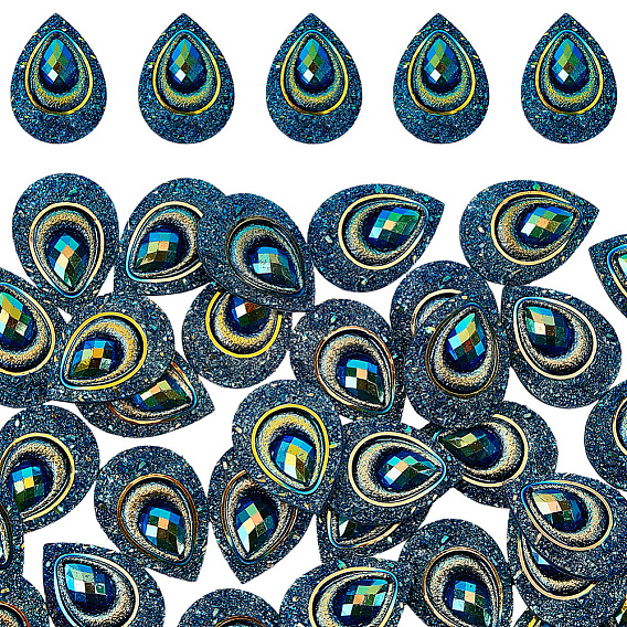 50Pcs Resin Cabochons, Teardrop, with Rhinestone
