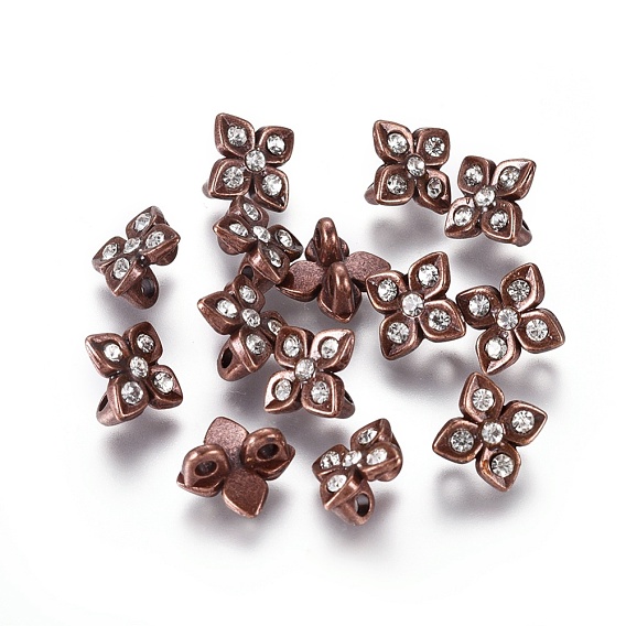 Коннекторы из цинкового сплава, горный хрусталь и два отверстия, цветок, 12.7x6.7 мм, отверстие : 2 мм