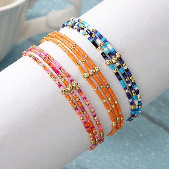 3шт. набор из бисера-колонны в богемном стиле для женщин, с настоящими круглыми бусинами из латуни, покрытыми 14k золотом